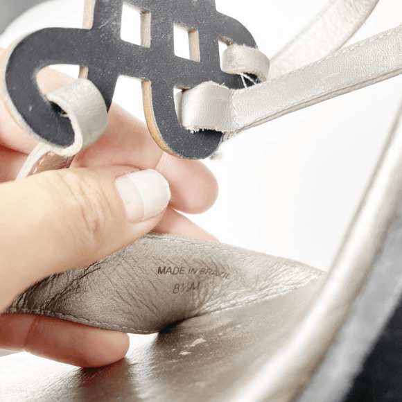 Diane Von Furstenberg DVF odette pewter metallic vacchetta wedge US 8.5 womens - Picture 7 of 8